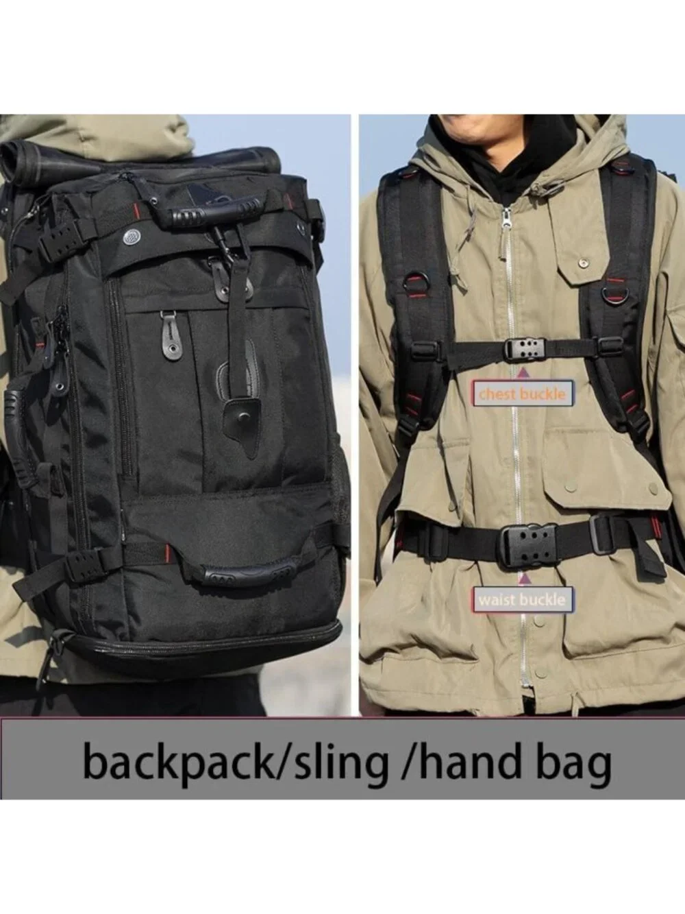 Large Capacity Travel Backpack & Duffle Bag - Durable Convertible 60L for Hiking
